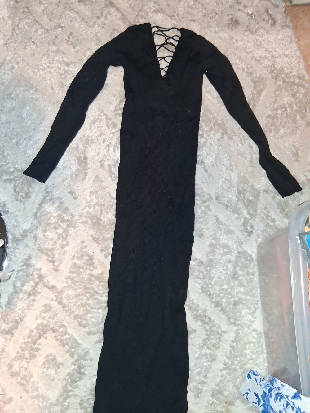 Elegant Black Lace-Up V-Neck Maxi Dress